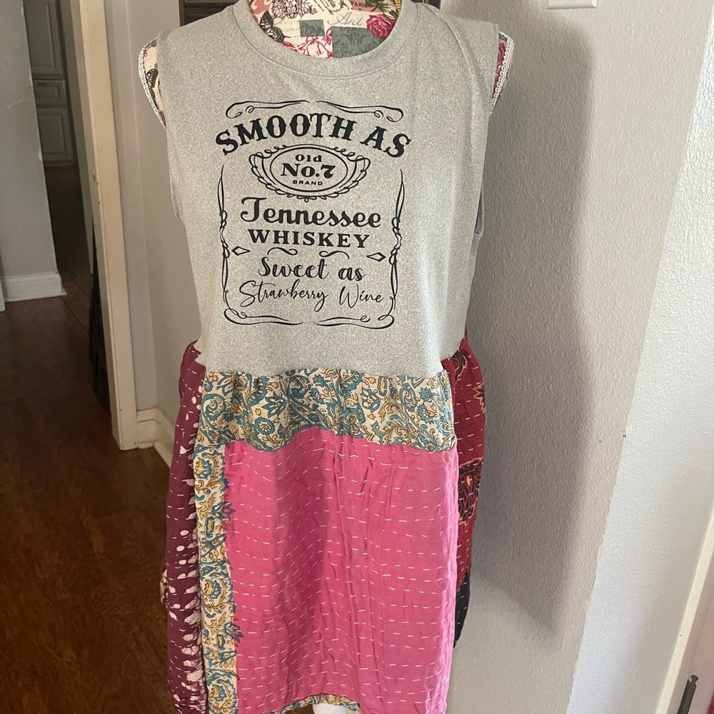 Gray and Pink Graphic Dress made with kantha material. Up cycled dress.